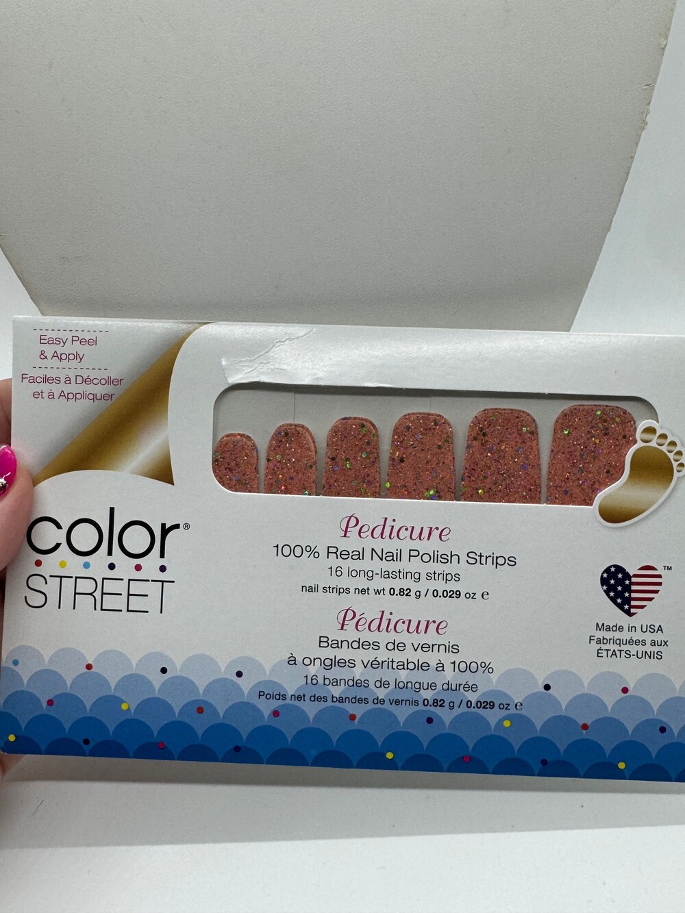 Color Street Pedicure Nail Polish Strips Dusk to Dawn Glitter Rose Gold